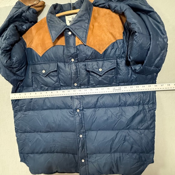 Vintage 80s Woolrich Prime Northern Down Shirt Jacket Suede Western Yoke Navy XL - Picture 11 of 14